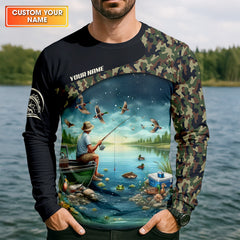 Maxcorners Just A Man Who Loves Fishing Camo Fishing Shirt, Fisherman Gift, SPF Shirt For Men