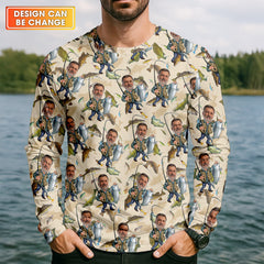 Maxcorners Custom Face Beige Funny Fishing Shirt, Personalized Fishing Shirt, Men's Fishing Shirt