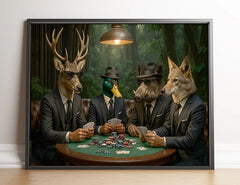 Maxcorners Hunter Animals Playing Poker Canvas - Deer, Duck, Boar & Coyote Poker Print – Man Cave Wall Decor