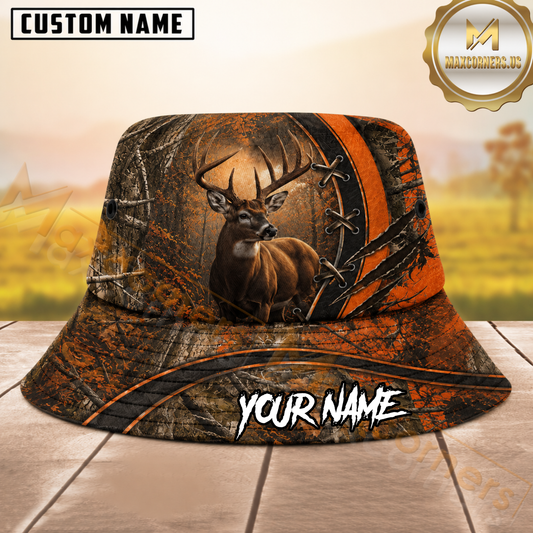 Maxcorners Deer Hunting Orange Lace-Up Claw Mark Camo Personalized Name 3D Bucket Hat