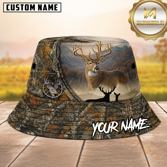 Maxcorners Deer Hunting Orange Camo Scenic Patch Personalized Name 3D Bucket Hat