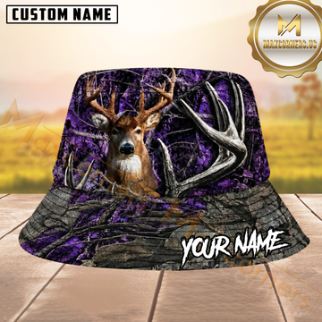 Maxcorners Whitetail Deer Hunting Purple Woodland Camo Personalized Name 3D Bucket Hat