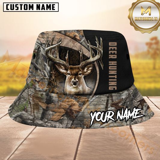 Maxcorners Whitetail Deer Hunting Forest Camo USA Flag Personalized Name 3D Bucket Hat
