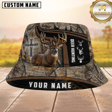 Maxcorners Deer Hunting Realtree Brown Camo Personalized Name 3D Bucket Hat