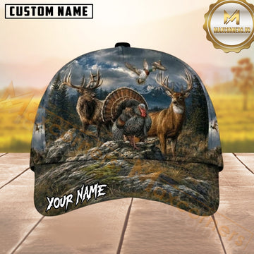 Maxcorners Hunting Buck Deer Turkey Mallard Duck Mountain Forest Customized Name 3D Cap