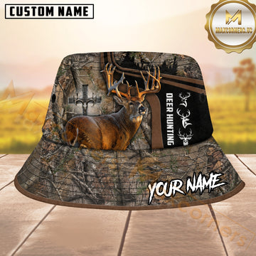 Maxcorners Deer Hunting Woodland Camo Cross Personalized Name 3D Bucket Hat