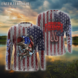 Maxcorner Personalized Bass Fishing American Flag Men Long sleeve performance Fishing Shirts, Patriotic Hooked on Freedom