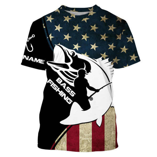 Maxcorners Bass American Flag Customize Name 3D Shirts