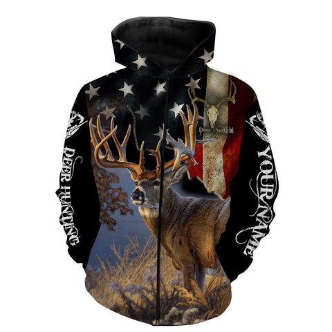 Maxcorners Deer Hunting US Flag Customize Name 3D Shirts