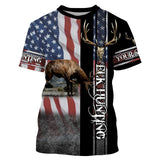 Maxcorners Custom Name Elk Hunting American Flag Shirt 3D All Over Printed Clothes