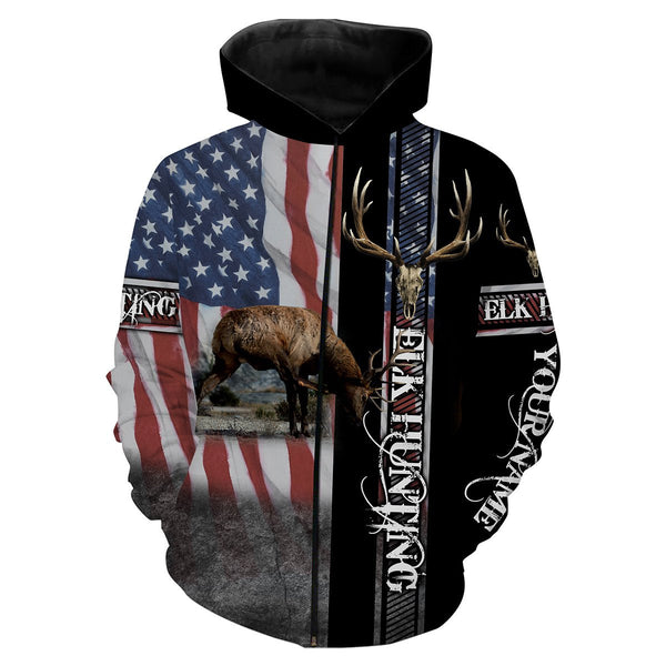 Maxcorners Custom Name Elk Hunting American Flag Shirt 3D All Over Printed Clothes