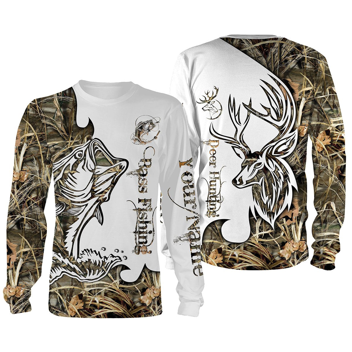 Maxcorners Customize Name Bass Fishing Deer Hunting 3D Shirts