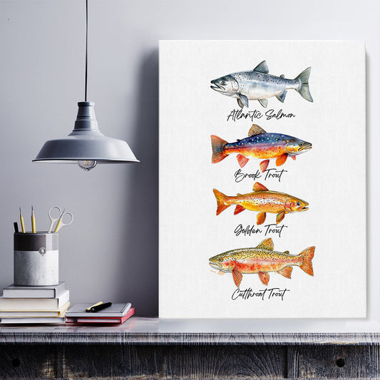 Maxcorners Trout Fishing Watercolor Art Fly Fishing Trout Painting Fish Art Colorful Canvas LM0101