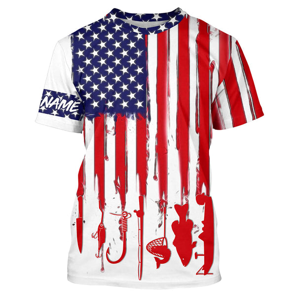 MaxCorners American Flag UV Protection Fishing Customized Name 3D Long Sleeve Shirt