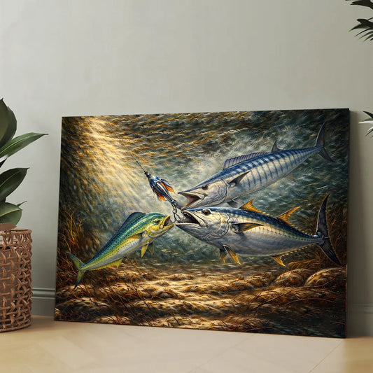 Maxcorners Underwater Battle for the Lure Fish Art – Mahi Mahi, Wahoo & Bluefin Tuna Painting Matte Canvas LM0101