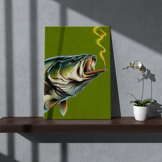 Maxcorners Bass Smoking a Cigarette Vintage Fish Art Canvas LM0101