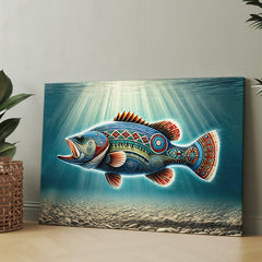 Maxcorners Bass in Tribal Tides Fish Art Bass Fishing Art Matte Canvas (1.25inch) LM0101
