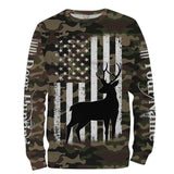 Maxcorners Deer Hunting America Flag Camo Custom Name Shirt 3D All Over Printed Clothes