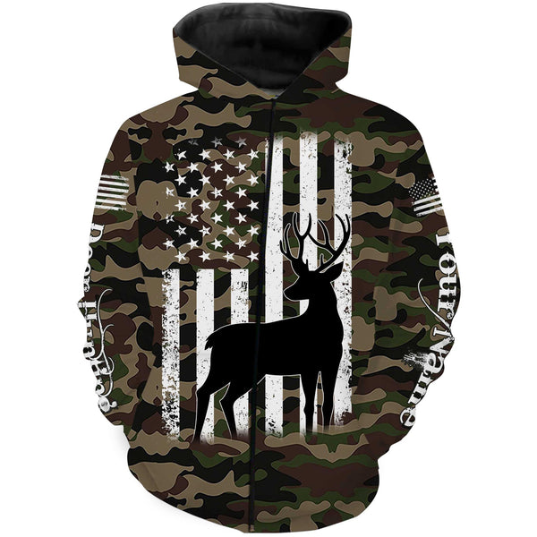 Maxcorners Deer Hunting America Flag Camo Custom Name Shirt 3D All Over Printed Clothes