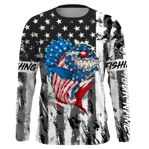 Maxcorners American Flag Angry Bass Fishing Customize Name 3D Shirts