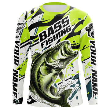 Maxcorners Personalized Largemouth Bass Fishing Jerseys, Bass Fishing Camo Long Sleeve Fishing Shirts | Green LM0201