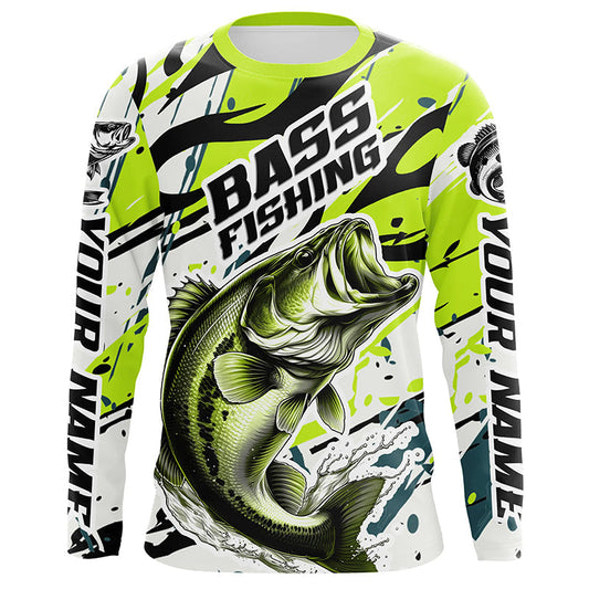 Maxcorners Personalized Largemouth Bass Fishing Jerseys, Bass Fishing Camo Long Sleeve Fishing Shirts | Green LM0201