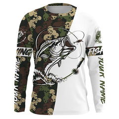 Maxcorners Custom skull camo Bass Long sleeve performance Fishing Shirts, Halloween Bass Fishing gifts LM0201