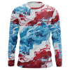 Maxcorners Red, White, Blue Tie Dye Camo Custom Long Sleeve Fishing Shirts, Patriotic Fishing Jerseys 1 LM0201