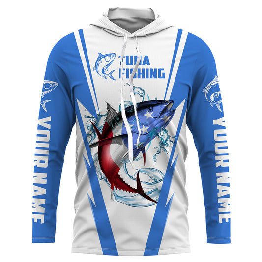 Maxcorners Tuna Fishing American Flag Custom Fishing Shirts, Patriotic Fishing gifts Fishing jerseys | blue LM0501