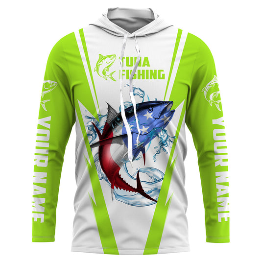 Maxcorners Tuna Fishing American Flag Custom Fishing Shirts, Patriotic Fishing gifts Fishing jerseys | green LM0501