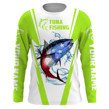 Maxcorners Tuna Fishing American Flag Custom Fishing Shirts, Patriotic Fishing gifts Fishing jerseys | green LM0501