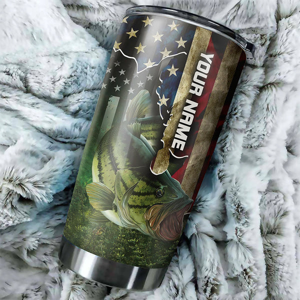 Maxcorners Largemouth Bass Fishing Tumbler Stainless Custom Name Drinking Mug