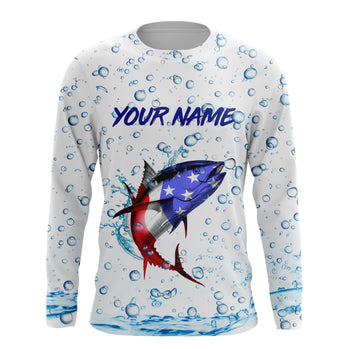 Maxcorners Personalized Tuna Fishing American Flag performance Fishing Shirts, Patriotic Fishing gifts LM0501