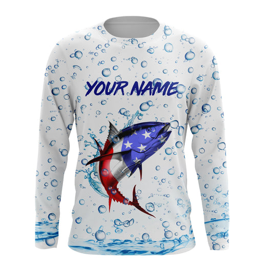 Maxcorners Personalized Tuna Fishing American Flag performance Fishing Shirts, Patriotic Fishing gifts LM0501