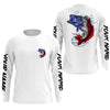 Maxcorners Bass Fishing American Flag Custom Long Sleeve Performance Shirts, Patriotic Bass Fishing Jerseys LM0201