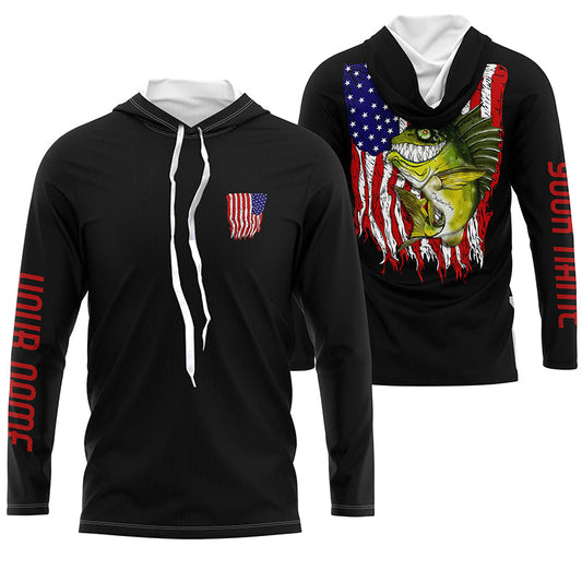 Maxcorners Angry Bass American flag Custom Fishing Shirts, Bass Fishing jerseys Patriotic Fishing gifts LM0201