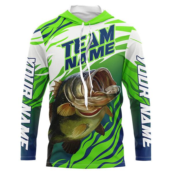 Maxcorners Bass Fishing Jerseys For Fishing Team Customize Name 3D Shirts Green