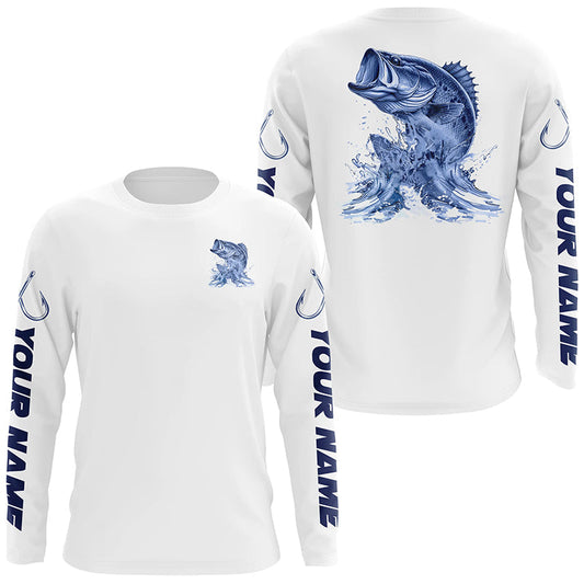 Maxcorners Personalized Largemouth Bass Long Sleeve Performance Fishing Shirts, Bass Fishing Jersey LM0201