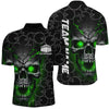 MaxCorners Bowling Ball And Pins Skull Ball Pattern Multil Color Customized Name, Team Name 3D Stand Collar Zipper Polo Shirt