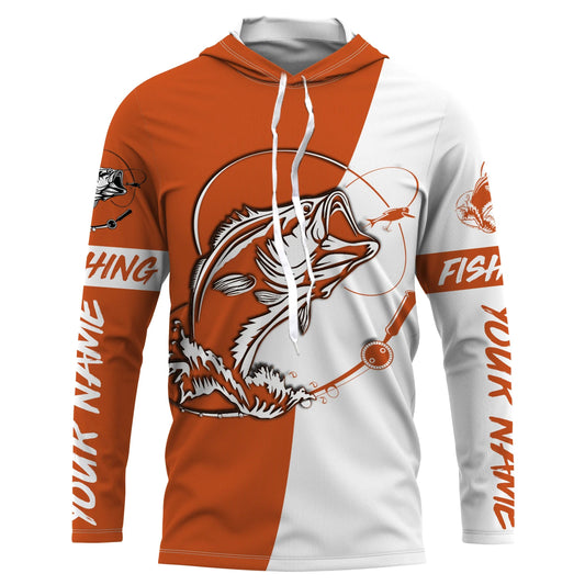 Maxcorners Personalized Bass Long sleeve Fishing Shirts, Bass Fall season Fishing Shirts | orange LM0201