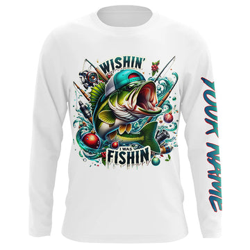 Maxcorners Wishin' I Was Fishin' Custom Funny Bass Christmas Fishing Shirts Bass Christmas Fishing Gifts LM0201