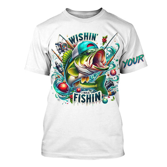 Maxcorners Wishin' I Was Fishin' Custom Funny Bass Christmas Fishing Shirts Bass Christmas Fishing Gifts LM0201