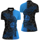 Maxcorners Black And Blue Custom Unisex Bowling Tournament Team Shirts, Bowling Ball And Wings Jerseys