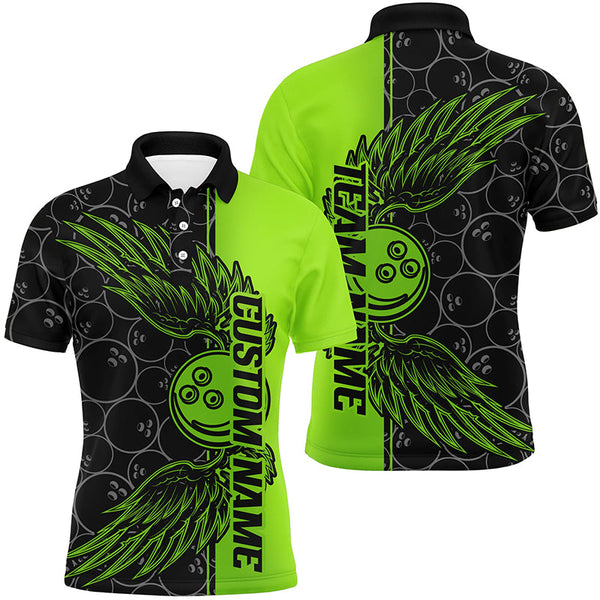 Maxcorners Black And Green Custom Unisex Bowling Tournament Team Shirts, Bowling Ball And Wings Jerseys