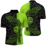 Maxcorners Black And Green Custom Unisex Bowling Tournament Team Shirts, Bowling Ball And Wings Jerseys