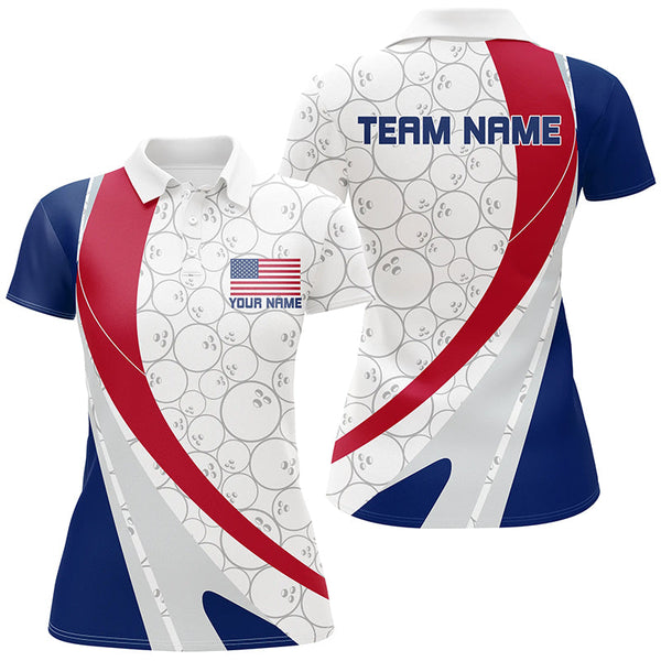 Maxcorners Custom Patriotic Bowling Shirts For Men, Red White And Blue Bowling Polo Shirt