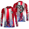 Maxcorners Custom 3D Flame American Flag Bass Long Sleeve Fishing Shirts, Patriotic Bass Fishing Jerseys LM0201