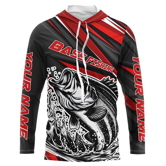 Maxcorners Personalized Bass Fishing Jerseys, Bass Fishing Long Sleeve Tournament Fishing Shirts | Red LM0201