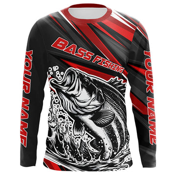 Maxcorners Personalized Bass Fishing Jerseys, Bass Fishing Long Sleeve Tournament Fishing Shirts | Red LM0201