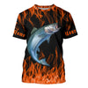 Maxcorners King Salmon Custom Saltwater Fishing Shirts, Salmon Long Sleeve Flame Fishing Jerseys | Orange LM0201